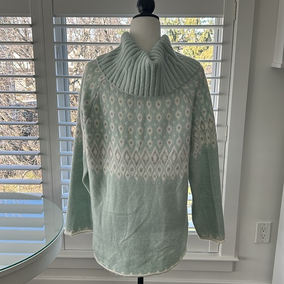 RICKI'S Women's Mint Green Fair Isle Cowl Neck Tunic Sweater, Turtleneck Top - Picture 5 of 13